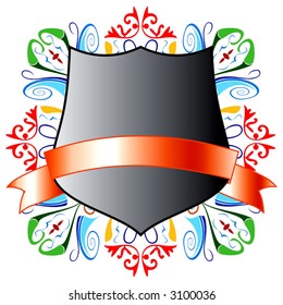 Heraldic board decorated by a pattern on a white background