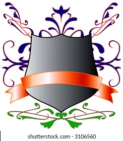 Heraldic board decorated by a pattern on a white background