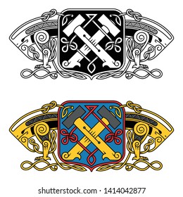 Heraldic in Celtic style with a dragon.
