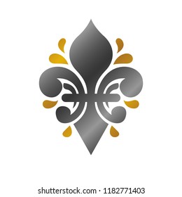 Heraldic coat of arms decorative emblem with lily flower, golden quality. Isolated vector illustration.