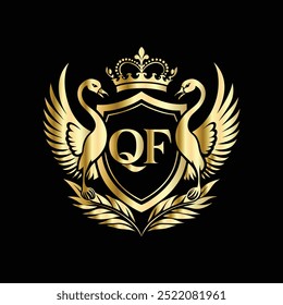 Heraldic Coat of Arms decorative emblem with crown and letter QF
