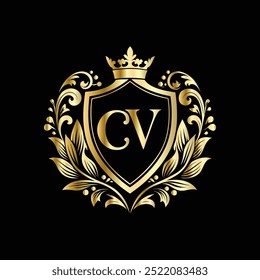 Heraldic Coat of Arms decorative emblem with crown and letter CV..
