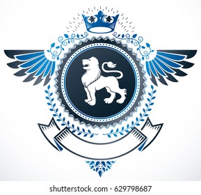 Heraldic Coat of Arms decorative emblem isolated vector illustration.