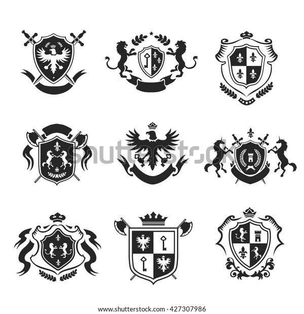 Heraldic Coat Arms Decorative Emblems Black Stock Vector (Royalty Free ...