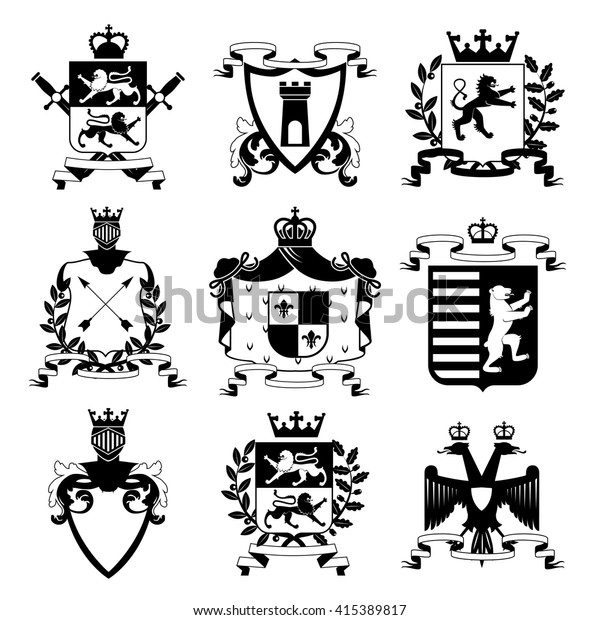 Heraldic Coat Arms Family Crest Shields Stock Vector (Royalty Free ...
