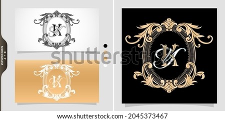 heraldic coat of arms KY or YK   initial letter. graphic name Frames and Border of floral designs, applicable for KY or YK Monogram, for insignia, wedding couple name, badge label premium design. Zdjęcia stock © 