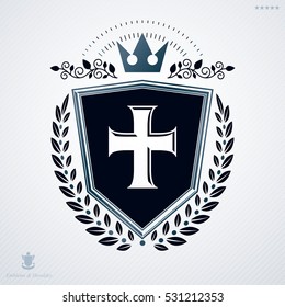 Heraldic Coat of Arms made with graphic elements, vector illustration created in vintage design.