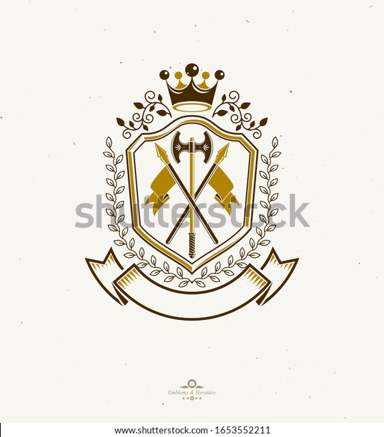 Heraldic coat of arms made in retro\
design, decorative emblem with imperial crown and\
armory
