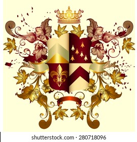Heraldic coat of arms with shield, crown and ornament