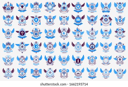 Heraldic Coat of Arms vector gran conjunto, antiguas tarjetas heráldicas vintage y colección de premios, símbolos de diseño clásico, logotipos familiares o empresariales.