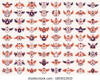 Heraldic Coat of Arms vector big set, vintage antique heraldic badges and awards collection, symbols in classic style design elements, family or business logos.