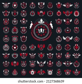 Heraldic Coat of Arms vector big set, vintage antique heraldic badges and awards collection, symbols in classic style design elements, family or business logos.