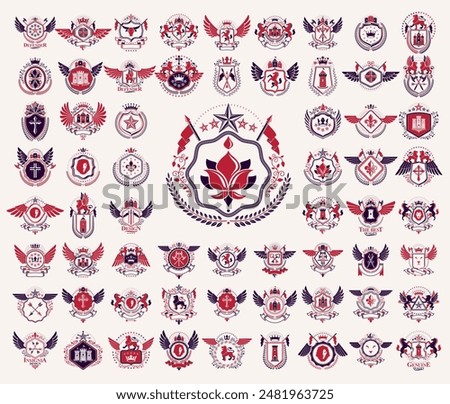 Heraldic Coat of Arms vector big set, vintage antique heraldic badges and awards collection, symbols in classic style design elements, family or business logos.