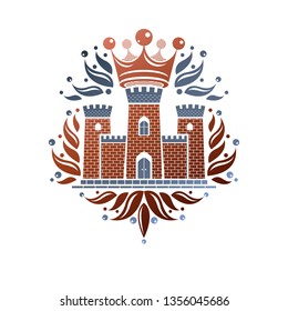 Heraldic Coat of Arms, vintage vector illustration. Retro Fortress logo in old style on isolated white background.