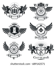Heraldic Coat of Arms, vintage vector emblems. Classy high quality symbolic illustrations collection, vector set.