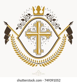 Escudo de armas heráldico, emblema vectorial vintage.