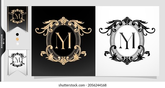 heraldic coat of arms YM or MY initial letter. graphic name Frames and Border of floral designs, applicable for Monogram, insignia, wedding couple name, badge label premium design.