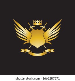 Kräuterkomposition mit Kronen, Schwertern, Flügeln, Schild und Band.