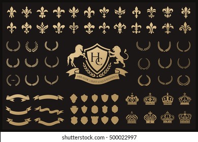 Heraldic Crest Logos elements set