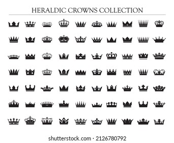 HERALDIC CROWN COLLECTION. Big set of icons. Vector graphics and icons.  