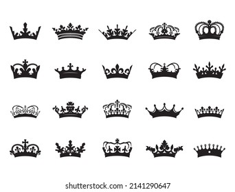 HERALDIC CROWN COLLECTION. Big set of icons. Vector graphic.  