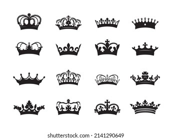 HERALDIC CROWN COLLECTION. Big set of icons. Vector graphic.  