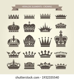 Heraldic Crowns Set, Monarchy Coronet And Elite Symbols, Vector