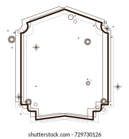 heraldic decorative geometric frame in brown color silhouette with sparks vector illustration