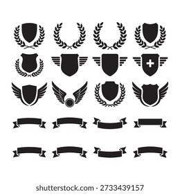 Heraldic Decorative Vector Icon Set Laurel Wreaths, Shields, and Ribbons