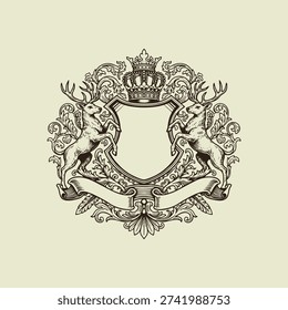 heraldic deer logo shield coat of arms family crest logo
