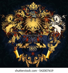 Heraldic design with coat of arms in luxury golden style