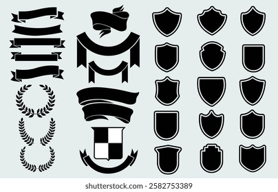 Heraldic Design Elements set bundle vector