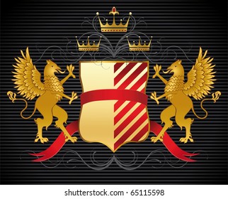 heraldic design with golden griffins and place for your text