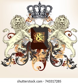 Heraldic design with shield and lions