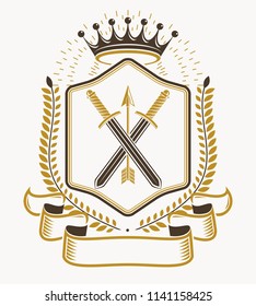 Heraldic design, vector vintage emblem.