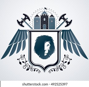 Heraldic design, vector vintage emblem.