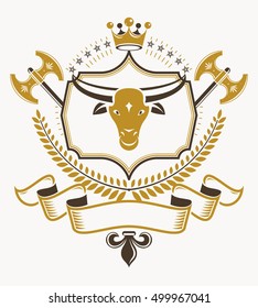 Heraldic design, vector vintage emblem.