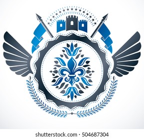 Diseño heráldico, emblema vectorial vintage.