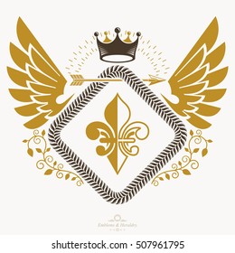 Heraldic design, vector vintage emblem.