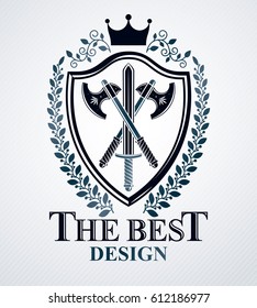 Heraldic design, vector vintage emblem.