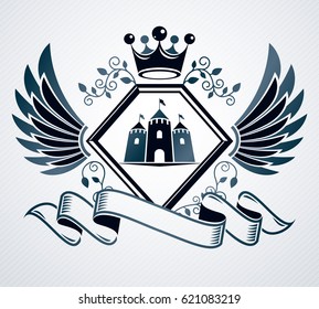 Heraldic design, vector vintage emblem.