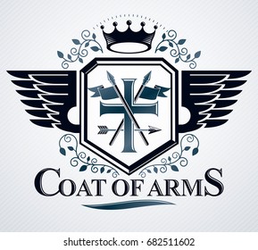 Heraldic design, vector vintage emblem.