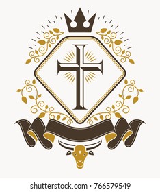 Heraldic design, vector vintage emblem.