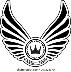 Heraldic design with wings and crown 