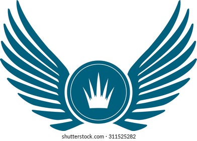 Heraldic design with wings and crown 