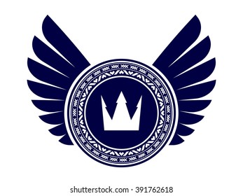Heraldic design with wings and crown 