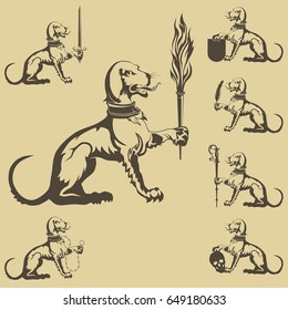 Heraldic dogs. Set of vector images.