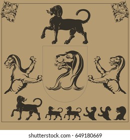 Heraldic dogs. Set of vector images.