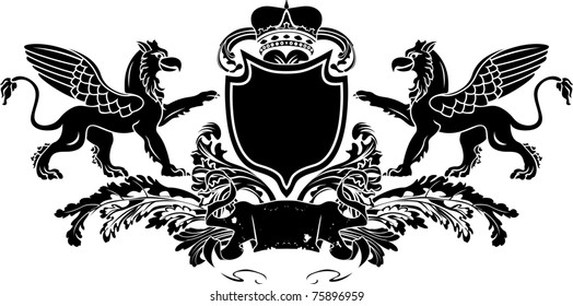 Heraldic Double Griffin Shield Crest