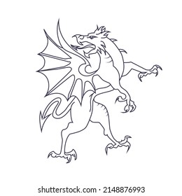 Heraldic dragon outline stock illustration on white background